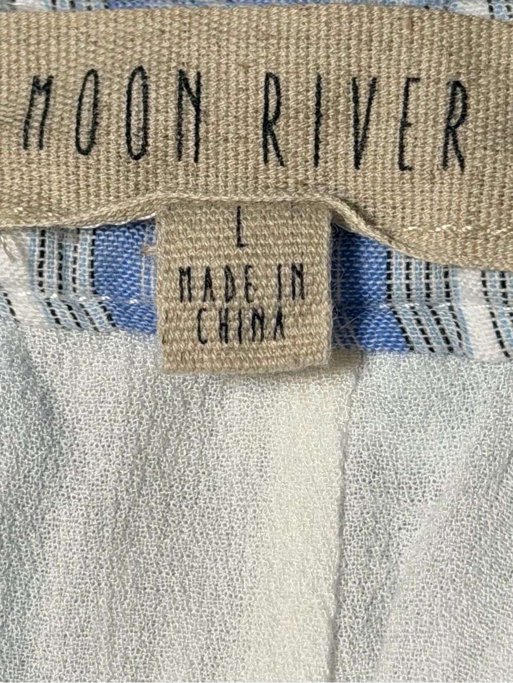 Moon River Blue Striped Ruffle Midi Skirt Size L Coastal Boho Cottagecore - Picture 5 of 7